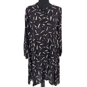 VTG Masai Women's Small Long Sleeve Abstract Button Shirt Dress‎ Black Pockets